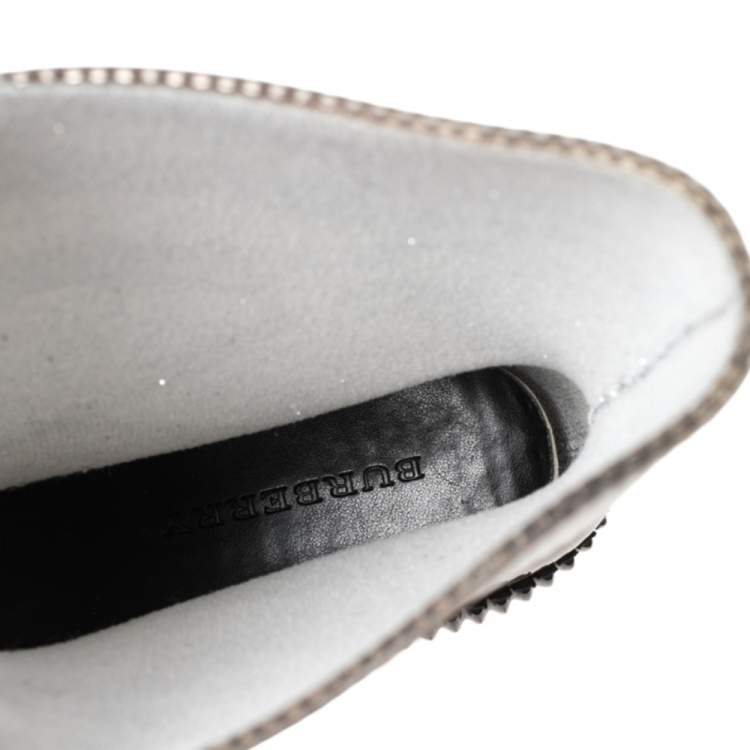 Pre Owned Burberry Grey Check Knit Fabric And PVC Rain Boots Size 35/36