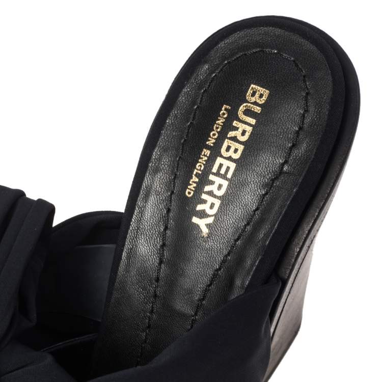 Pre Owned Burberry Black Satin and Leather Tillington Mules Size 39