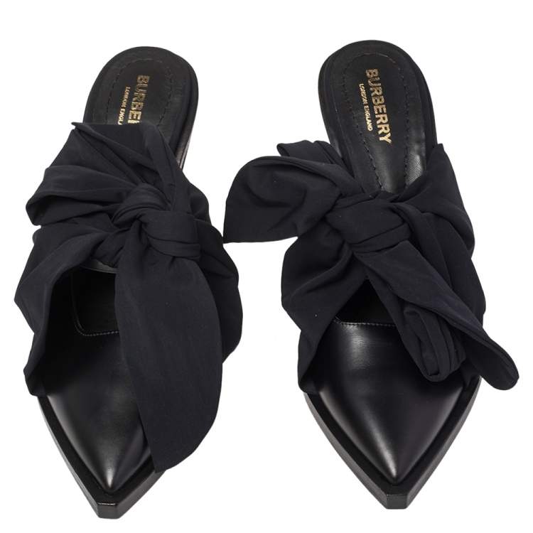 Pre Owned Burberry Black Satin and Leather Tillington Mules Size 39