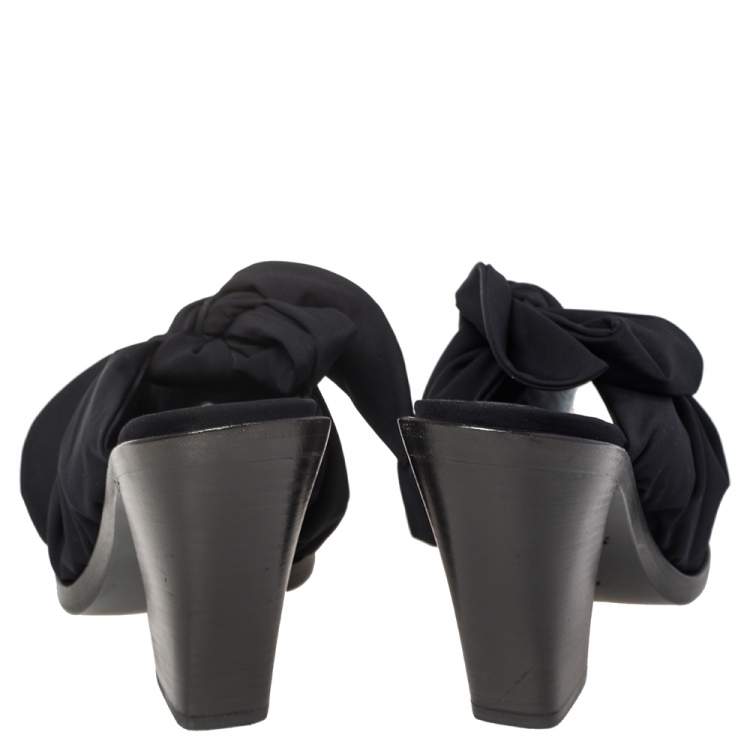 Pre Owned Burberry Black Satin and Leather Tillington Mules Size 39