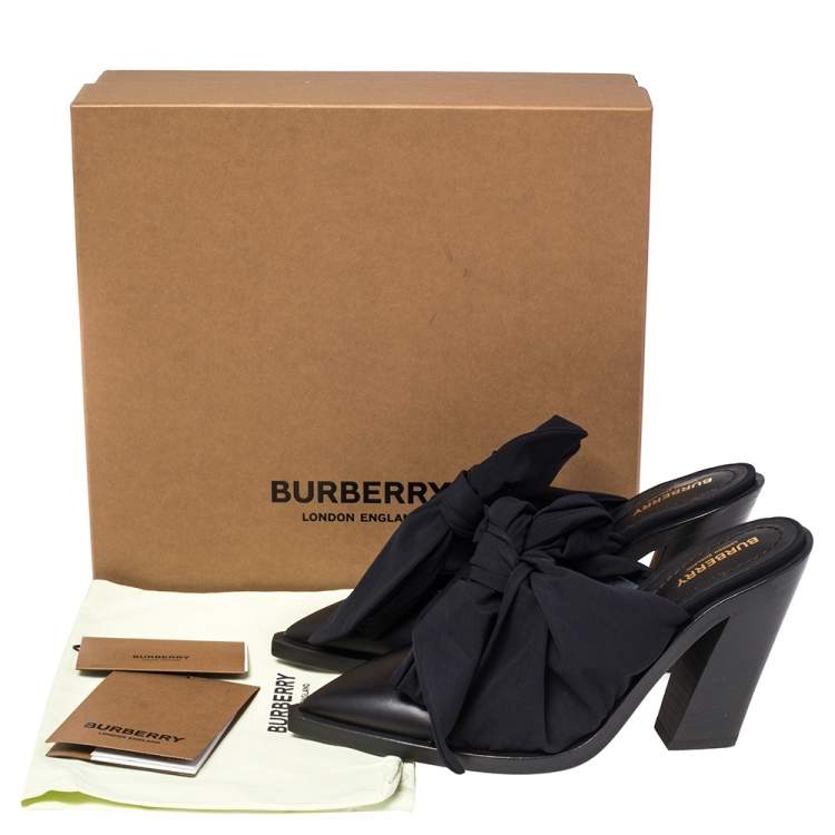 Pre Owned Burberry Black Satin and Leather Tillington Mules Size 39