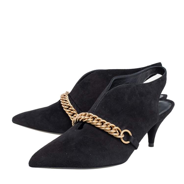 Pre Owned Burberry Black Suede Onwen Slingback Pumps Size 37.5