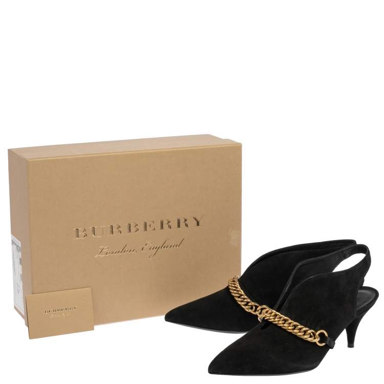 Pre Owned Burberry Black Suede Onwen Slingback Pumps Size 38.5