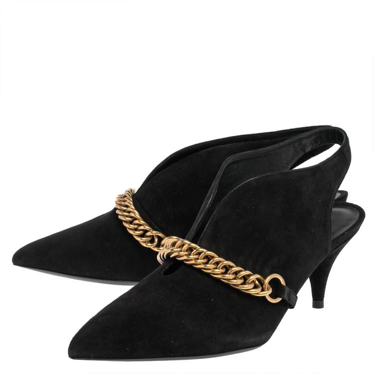 Pre Owned Burberry Black Suede Onwen Slingback Pumps Size 38.5