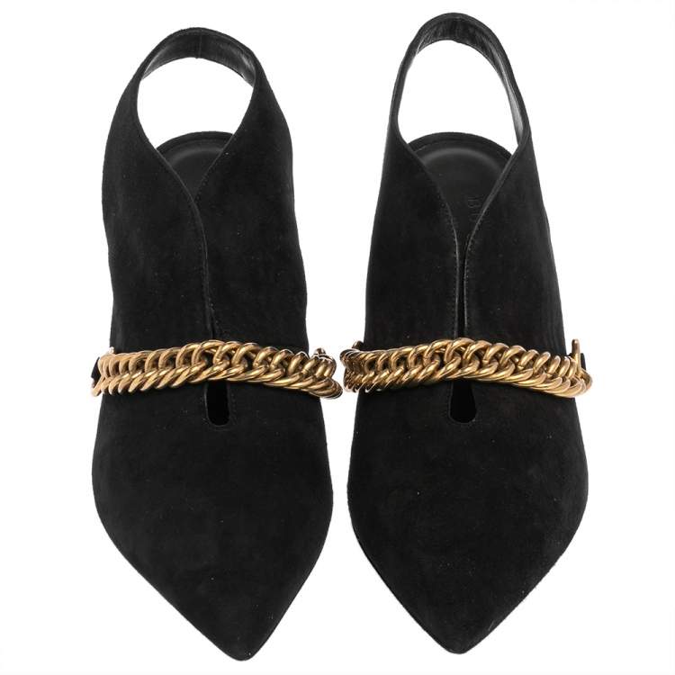 Pre Owned Burberry Black Suede Onwen Slingback Pumps Size 38.5