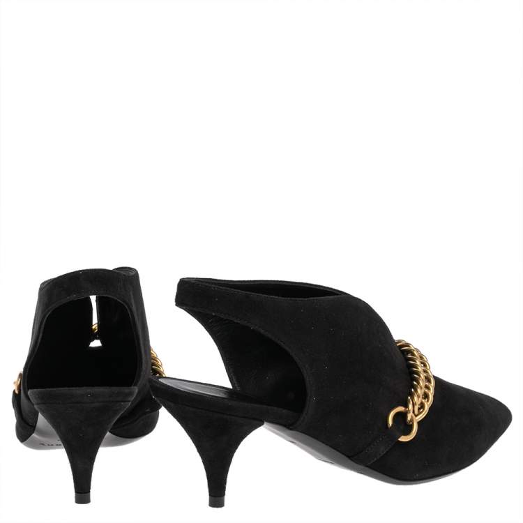Pre Owned Burberry Black Suede Onwen Slingback Pumps Size 38.5