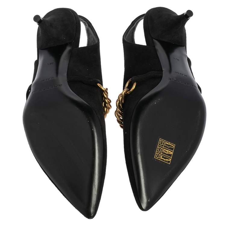 Pre Owned Burberry Black Suede Onwen Slingback Pumps Size 38.5