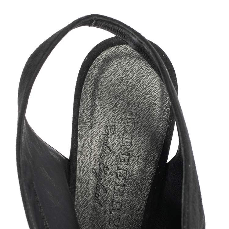Pre Owned Burberry Black Suede Onwen Slingback Pumps Size 38.5