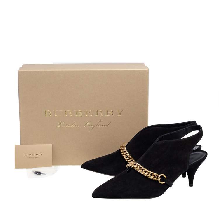 Pre Owned Burberry Black Suede Onwen Slingback Pumps Size 40