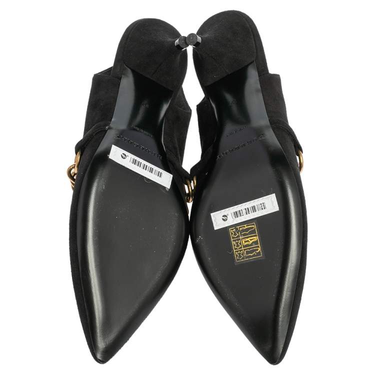 Pre Owned Burberry Black Suede Onwen Slingback Pumps Size 37