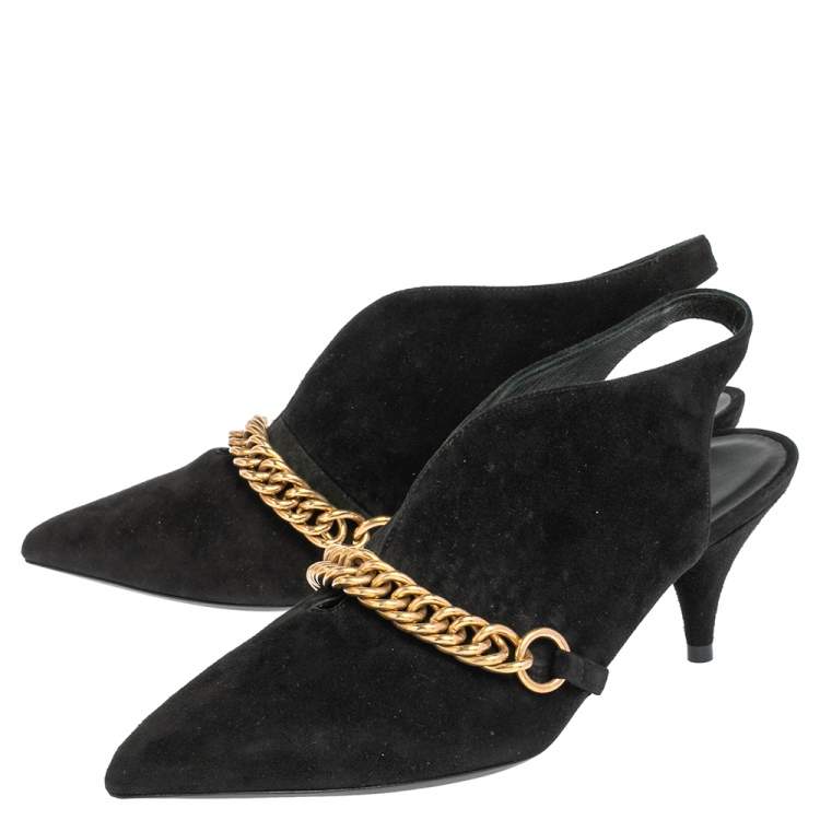 Pre Owned Burberry Black Suede Onwen Slingback Pumps Size 37