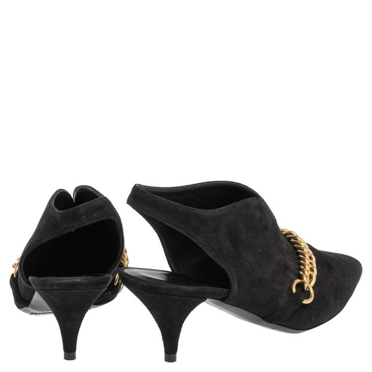 Pre Owned Burberry Black Suede Onwen Slingback Pumps Size 37