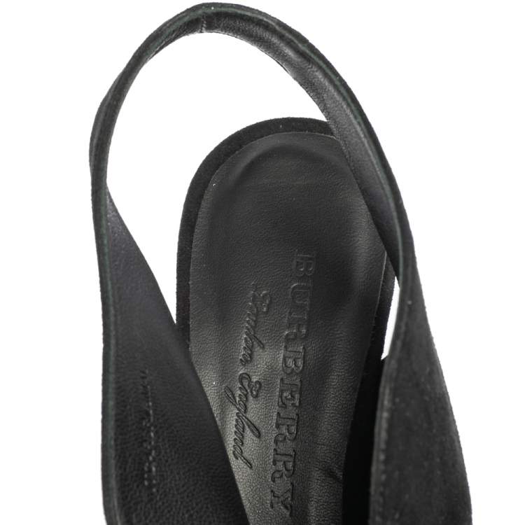 Pre Owned Burberry Black Suede Onwen Slingback Pumps Size 37