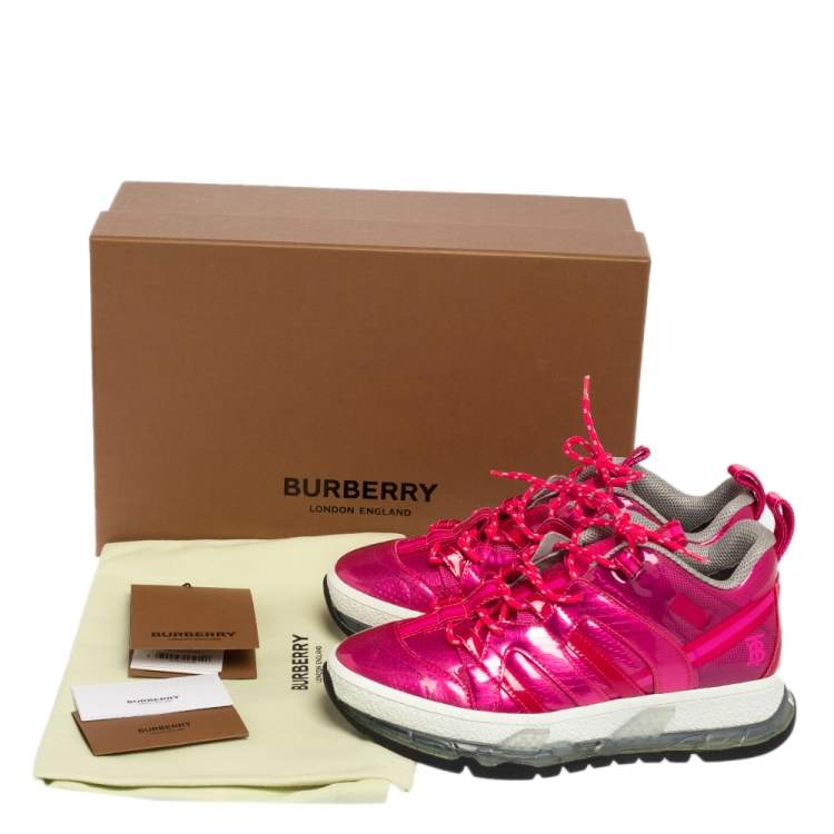 Pre Owned Burberry Fuchsia Glossy Vinyl Union Low Top Sneakers Size 37.5