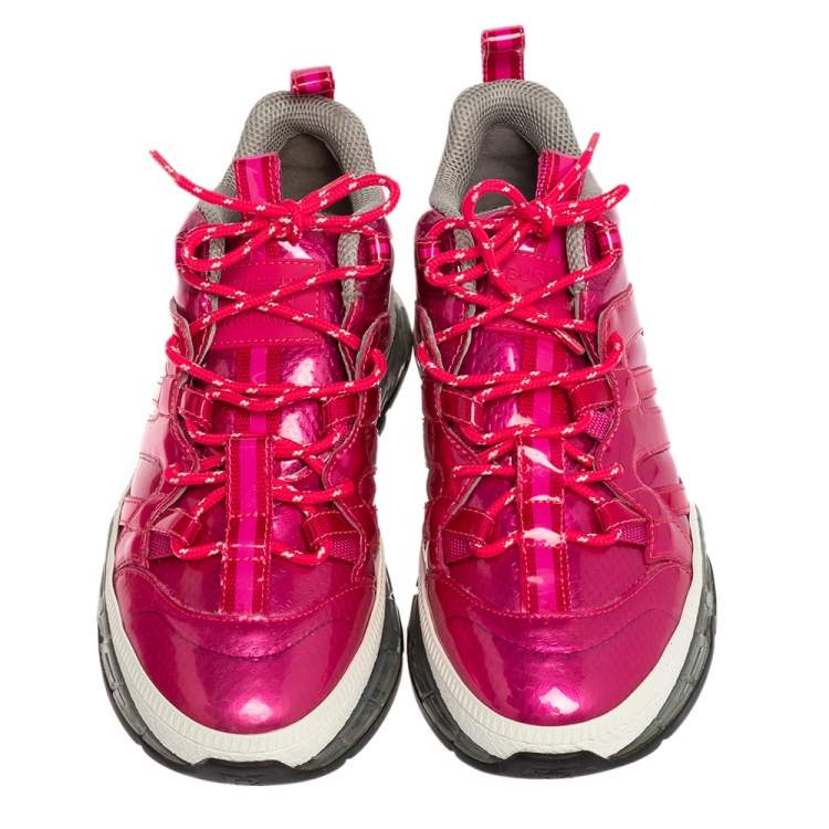 Pre Owned Burberry Fuchsia Glossy Vinyl Union Low Top Sneakers Size 37.5