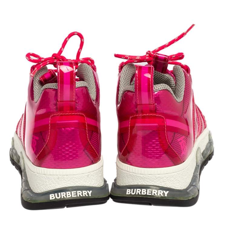Pre Owned Burberry Fuchsia Glossy Vinyl Union Low Top Sneakers Size 37.5