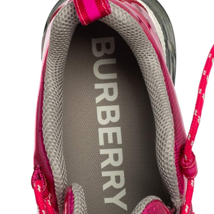 Pre Owned Burberry Fuchsia Glossy Vinyl Union Low Top Sneakers Size 37.5