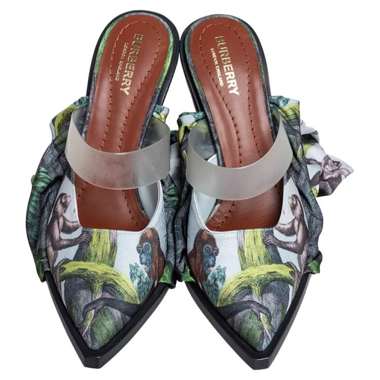 Pre Owned Burberry Multicolor Satin Tillington Ankle Tie Pointed Toe Mules Size 40