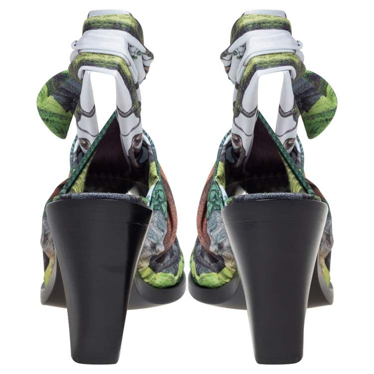 مملوكة مسبقًا Burberry Multicolor Satin Tillington Ankle Tie Pointed Toe Mules Size 37
