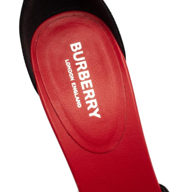 Pre Owned Burberry Black/Red Leather Hove Heel Ankle Strap Sandals Size 38