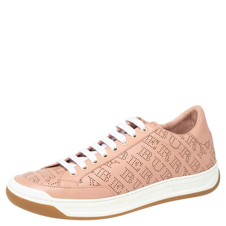 Pre Owned Burberry Pink Perforated Leather Timsbury Low Top Sneakers Size 41