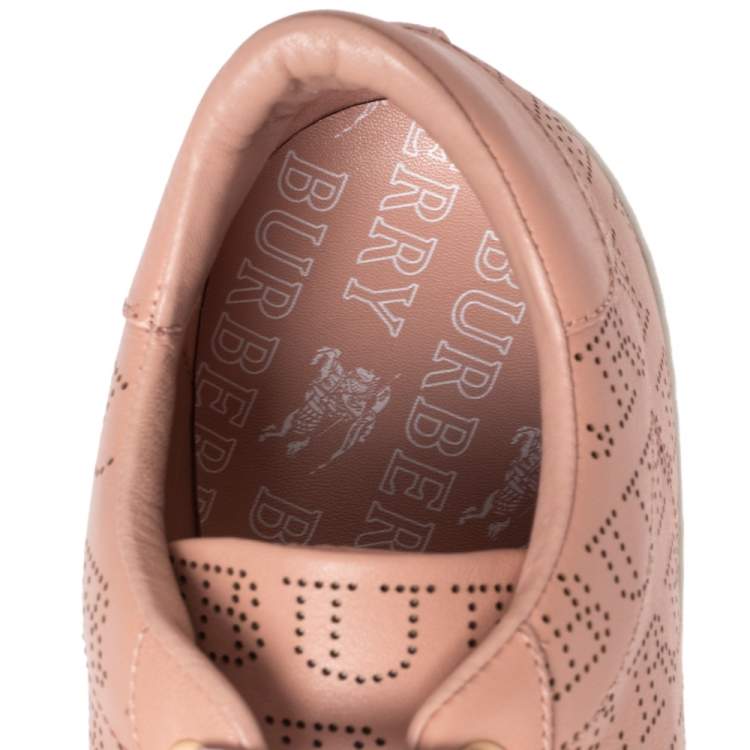 Pre Owned Burberry Pink Perforated Leather Timsbury Low Top Sneakers Size 41