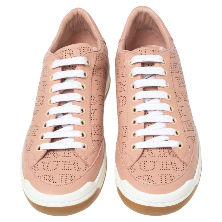 Pre Owned Burberry Pink Perforated Leather Timsbury Low Top Sneakers Size 41