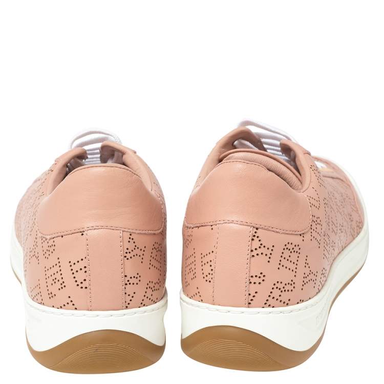 Pre Owned Burberry Pink Perforated Leather Timsbury Low Top Sneakers Size 41