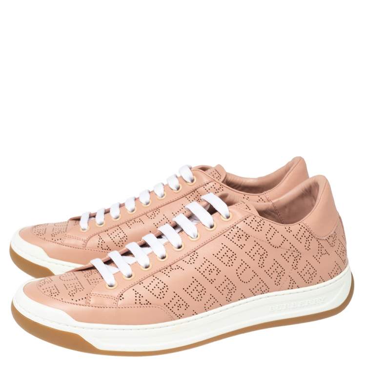Pre Owned Burberry Pink Perforated Leather Timsbury Low Top Sneakers Size 41