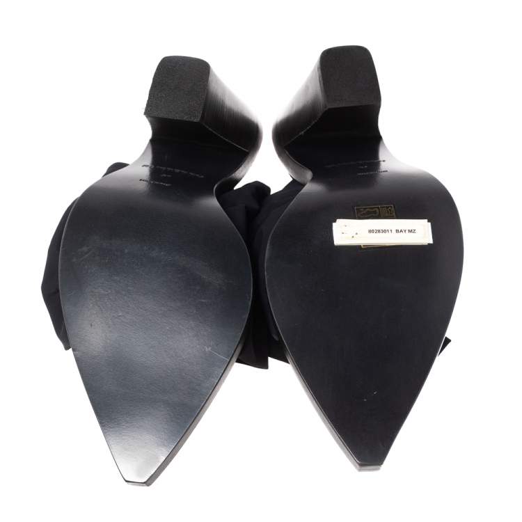 Pre Owned Burberry Black Satin and Leather Tillington Mules Size 37