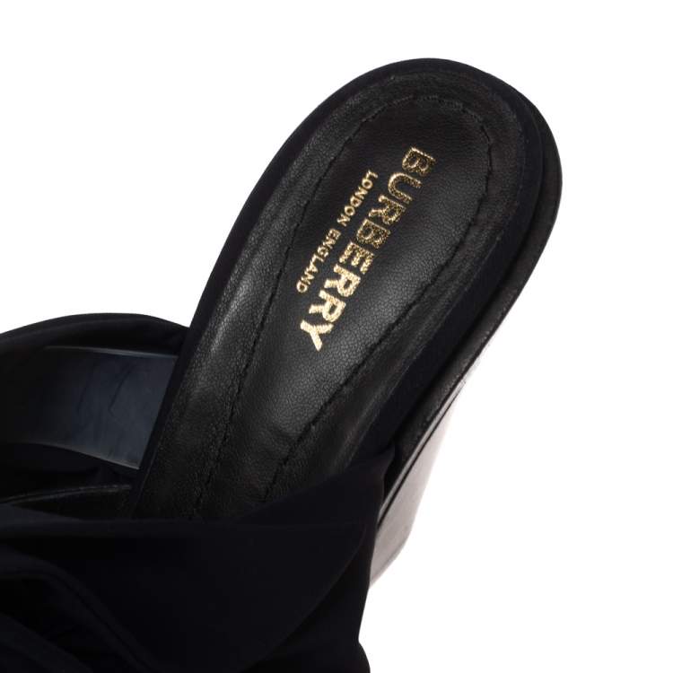 Pre Owned Burberry Black Satin and Leather Tillington Mules Size 37