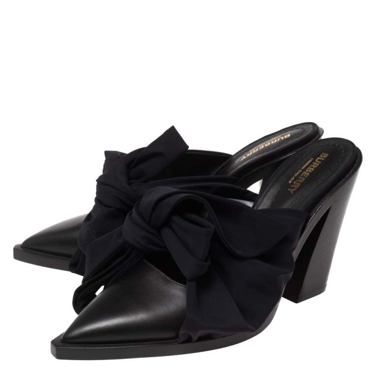 Pre Owned Burberry Black Satin and Leather Tillington Mules Size 37