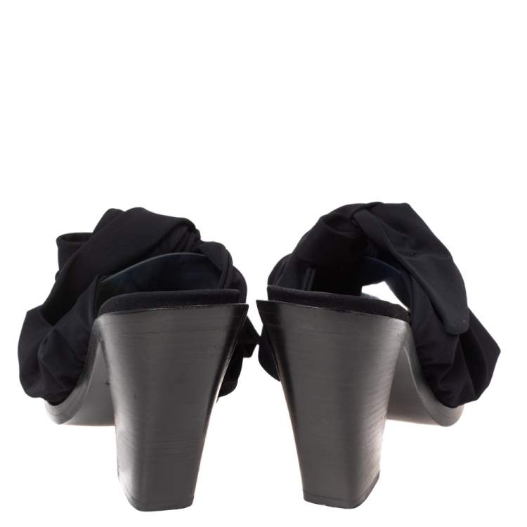 Pre Owned Burberry Black Satin and Leather Tillington Mules Size 37