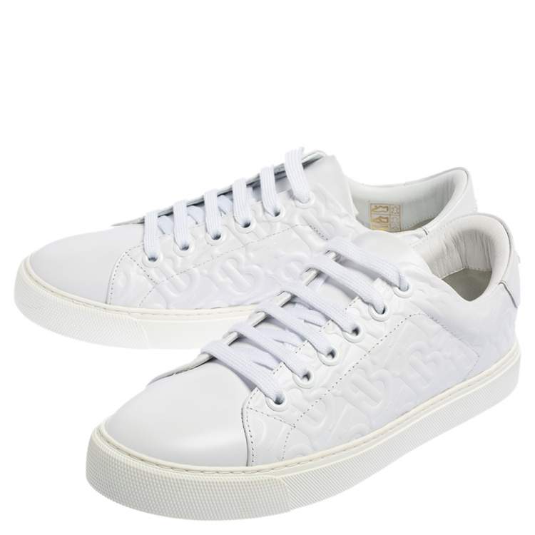 Pre Owned Burberry White TB Embossed Leather Albridge Sneakers Size 38.5