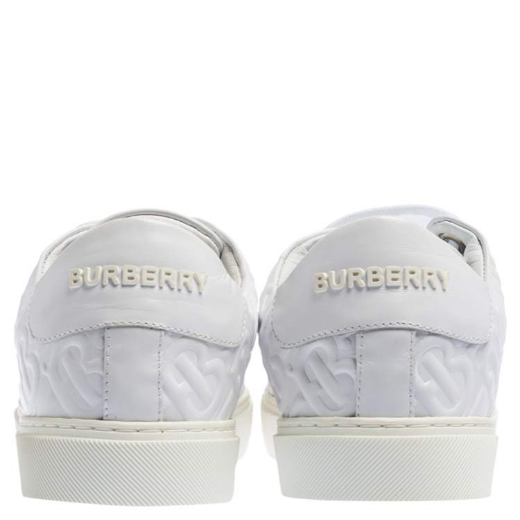 Pre Owned Burberry White TB Embossed Leather Albridge Sneakers Size 38.5