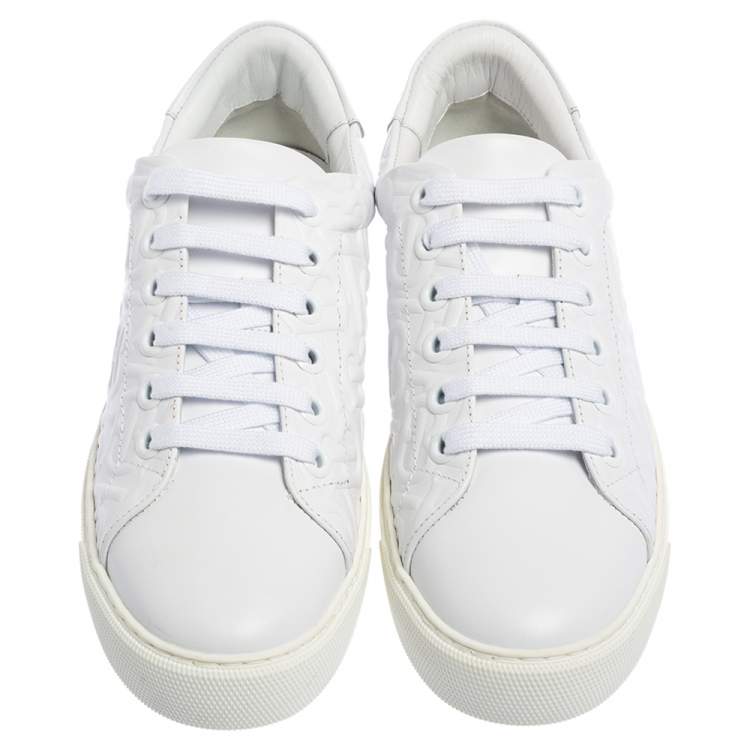Pre Owned Burberry White TB Embossed Leather Albridge Sneakers Size 38.5