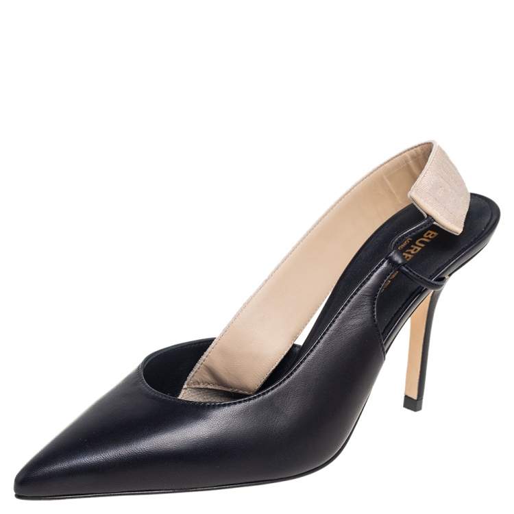 Pre Owned Burberry Black Leather Maria Slingback Pumps Size 37.5