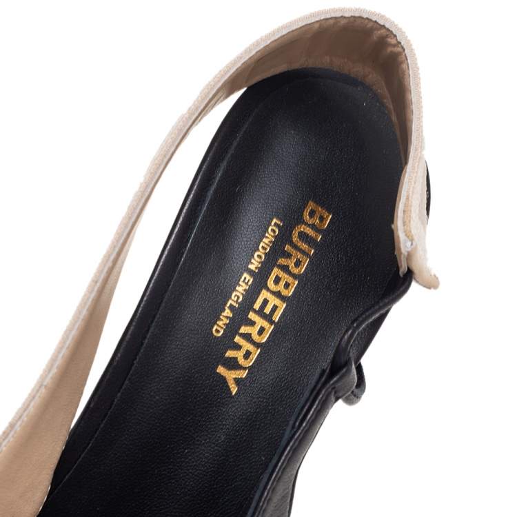 Pre Owned Burberry Black Leather Maria Slingback Pumps Size 37.5