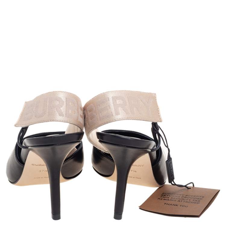 Pre Owned Burberry Black Leather Maria Slingback Pumps Size 37.5