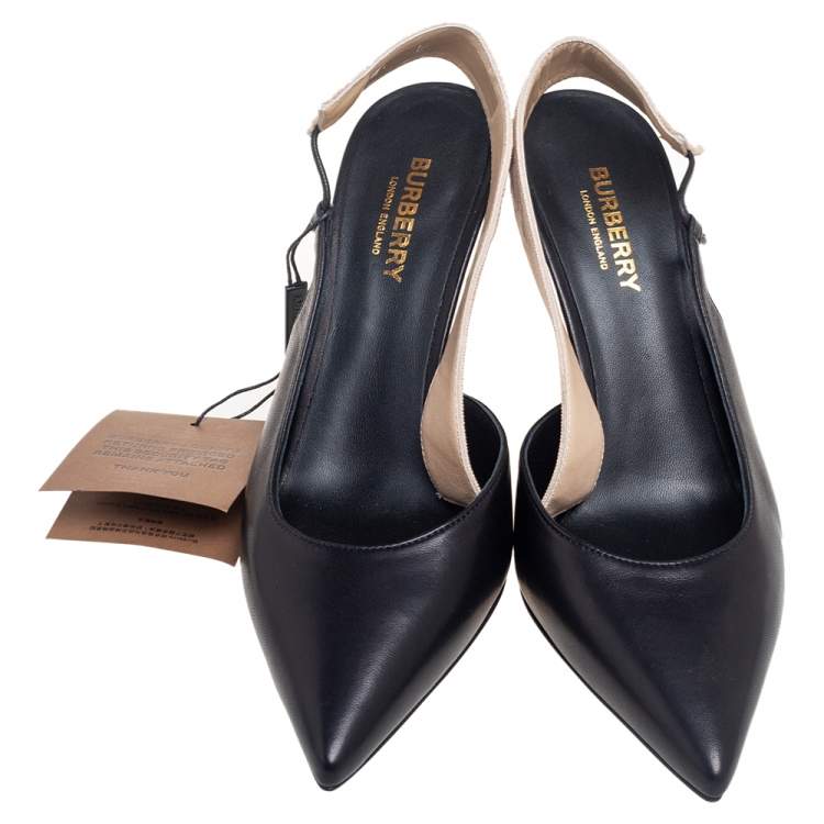 Pre Owned Burberry Black Leather Maria Slingback Pumps Size 37.5