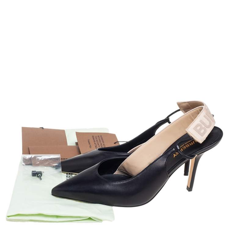 Pre Owned Burberry Black Leather Maria Slingback Pumps Size 37.5