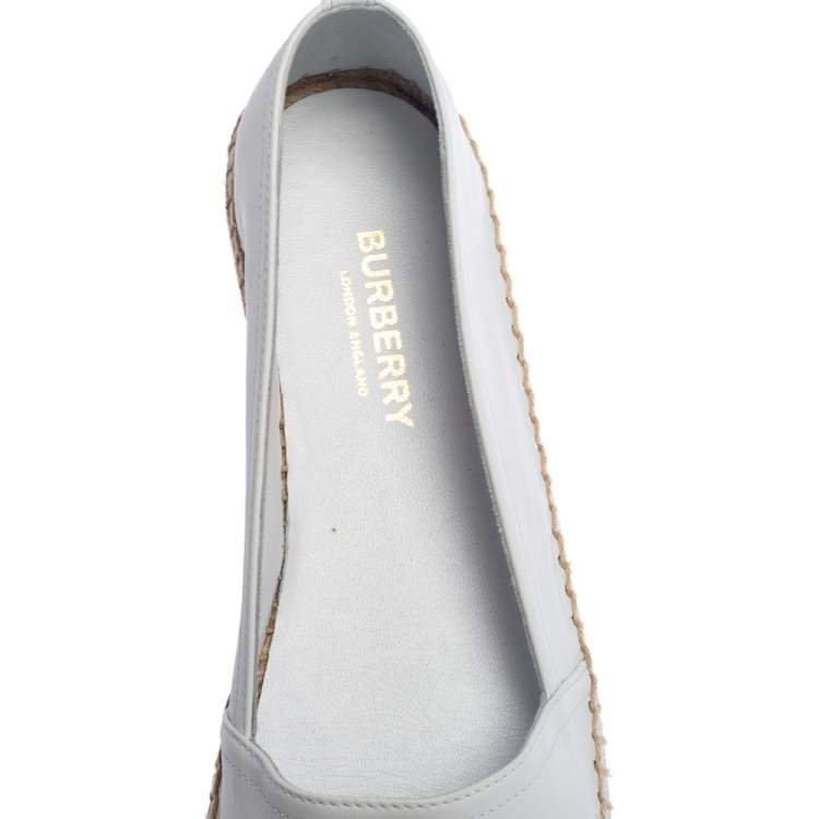 Pre Owned Burberry White Logo Monogram Leather Tabitha Espadrille Flats Size 37