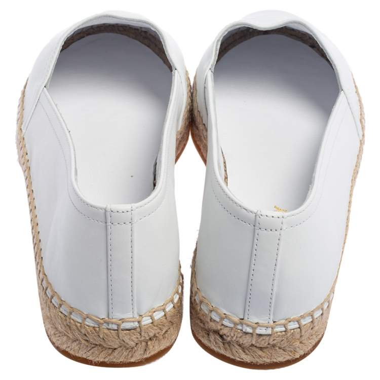 Pre Owned Burberry White Logo Monogram Leather Tabitha Espadrille Flats Size 37