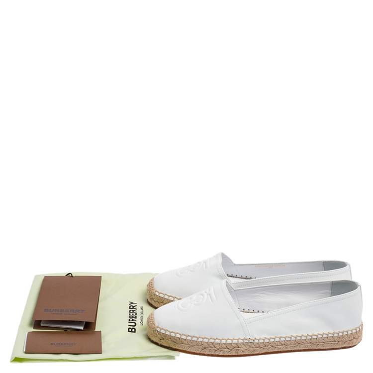 Pre Owned Burberry White Logo Monogram Leather Tabitha Espadrille Flats Size 37