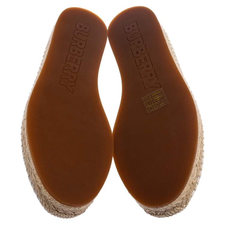 Pre Owned Burberry White Logo Monogram Leather Tabitha Espadrille Flats Size 37