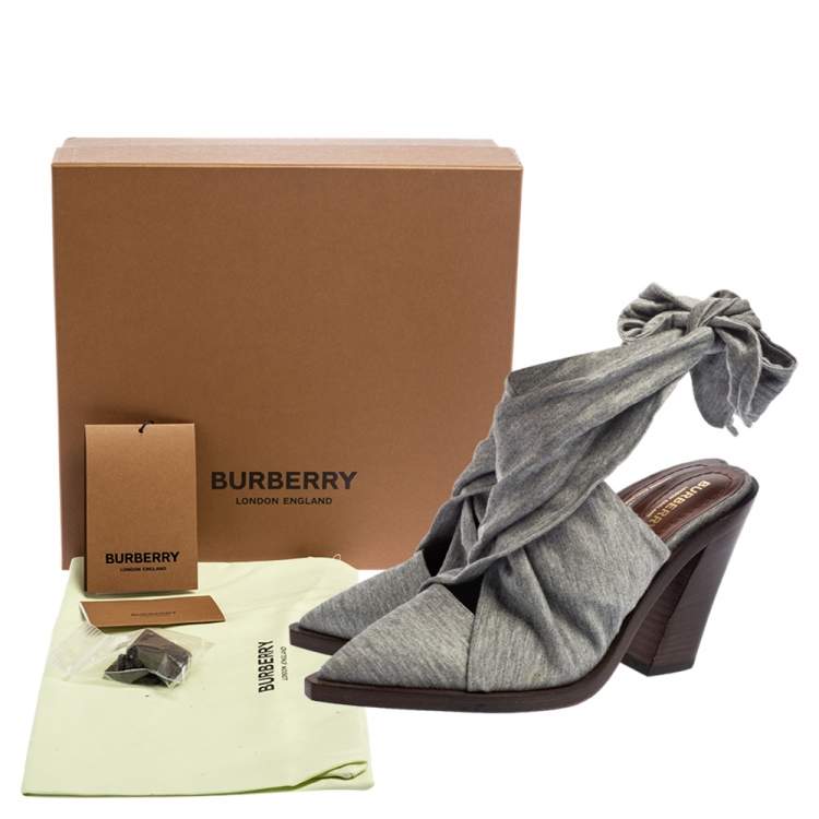 Pre Owned Burberry Grey Fabric Tillington Ankle Tie Pointed Toe Mules Size 37