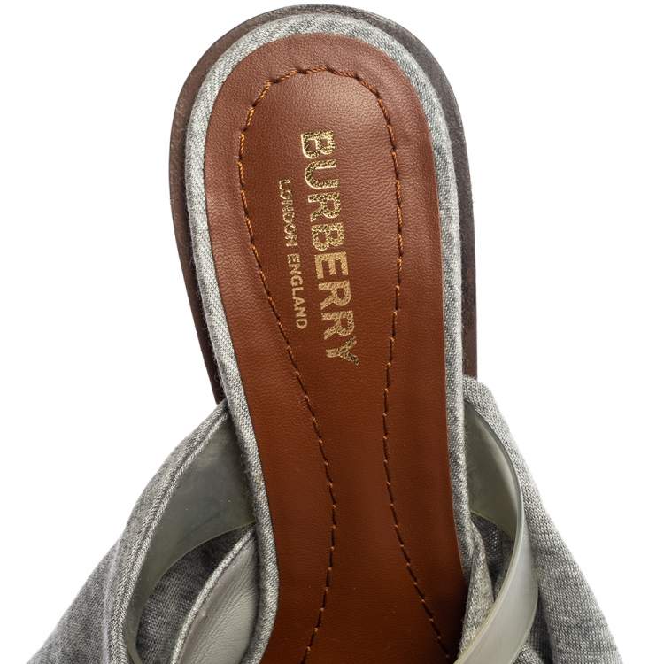 Pre Owned Burberry Grey Fabric Tillington Ankle Tie Pointed Toe Mules Size 37