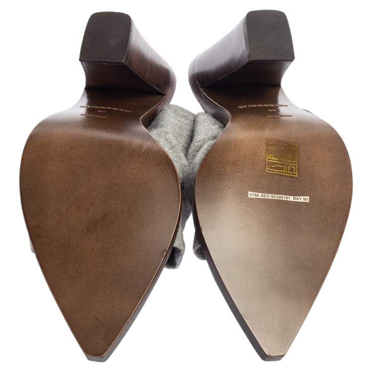 Pre Owned Burberry Grey Fabric Tillington Ankle Tie Pointed Toe Mules Size 37