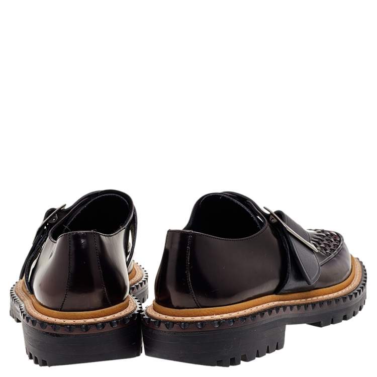 Pre Owned Burberry Burgundy/Black Leather Mason Buckle Strap Platform Creepers Size 36