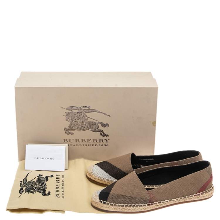 Pre Owned Burberry Brown Canvas House Check Espadrilles Flats Size 36